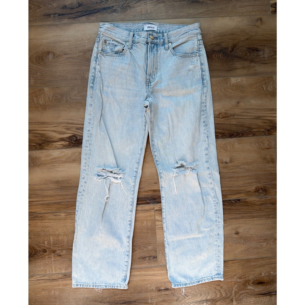 Pistola Jeans Womens 26 Lexi Mid Rise Bowed Barrel Leg Distressed Denim Blue